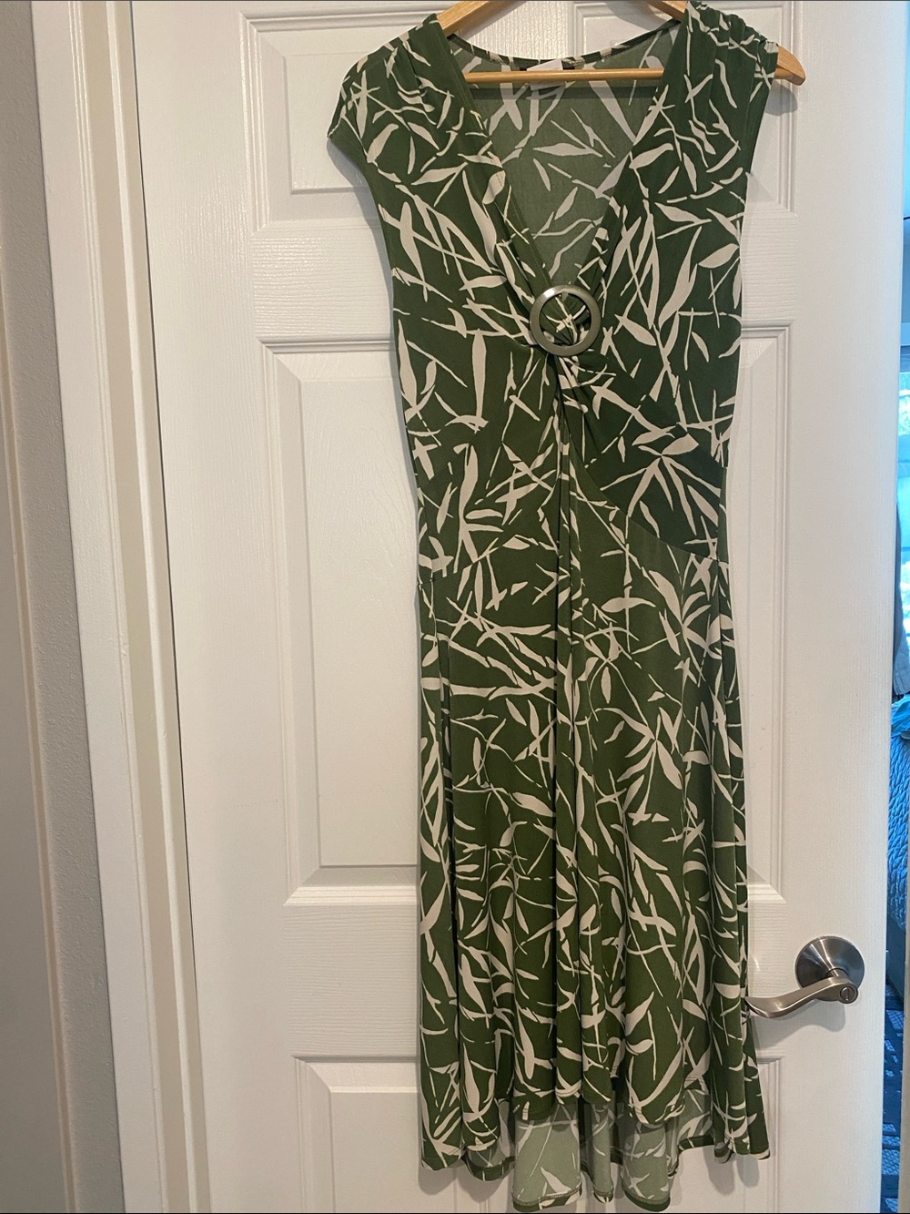 B Darlin Olive & White Leaf-Print Midi Dress with Ring Detail
